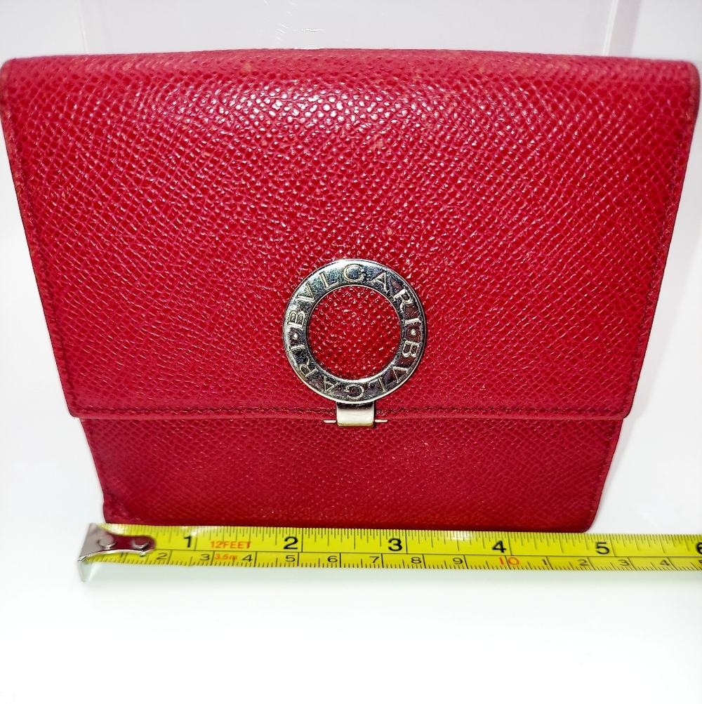 Bvlgari Red Saffiano Pebbled Leather Bifold Wallet ID Window GUC - Picture 14 of 15